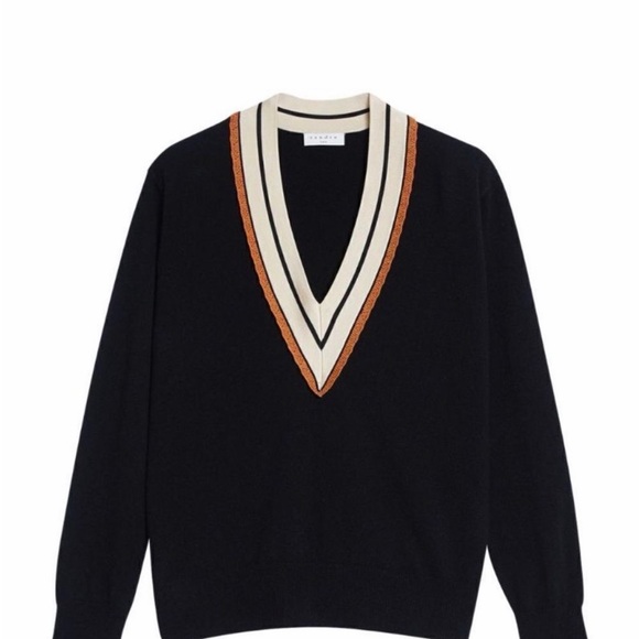 Sandro Paris Colle Sweater Wool Cashmere Black V-neck women’s size 2 - Picture 4 of 11